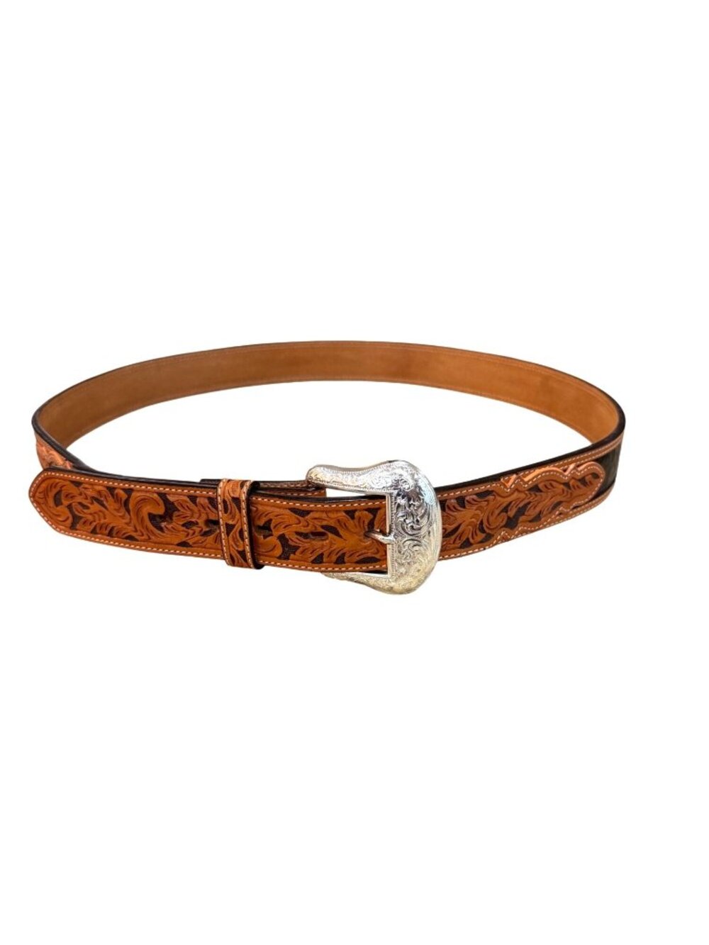 Ranger Belt Co Handtooled Leather Western Belt Croc Emboss Silver Buckle Mens 44